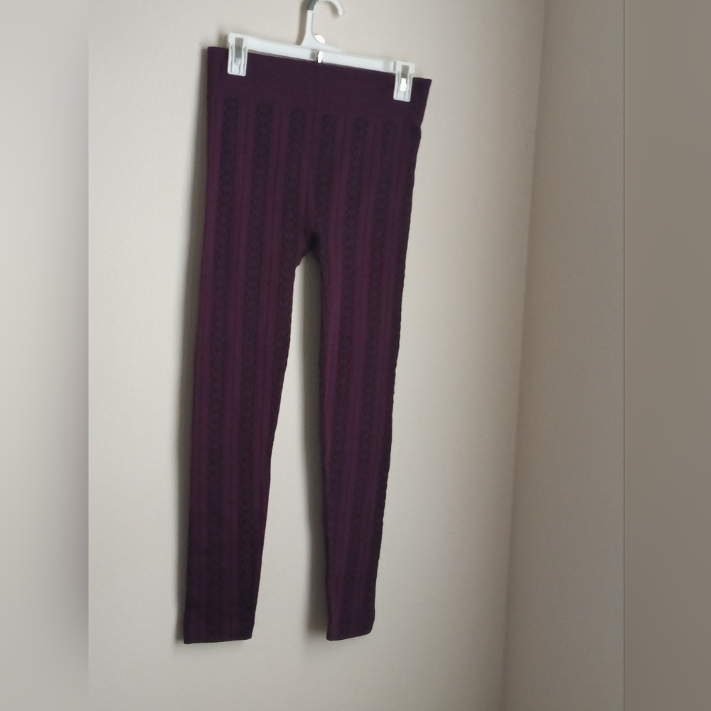 Time and Tru Leggings Women L(12-14) Purple & Black Academia Layering Versatile